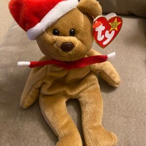 1997 Ty Beanie Babies Brown Bear with Red Santa Hat